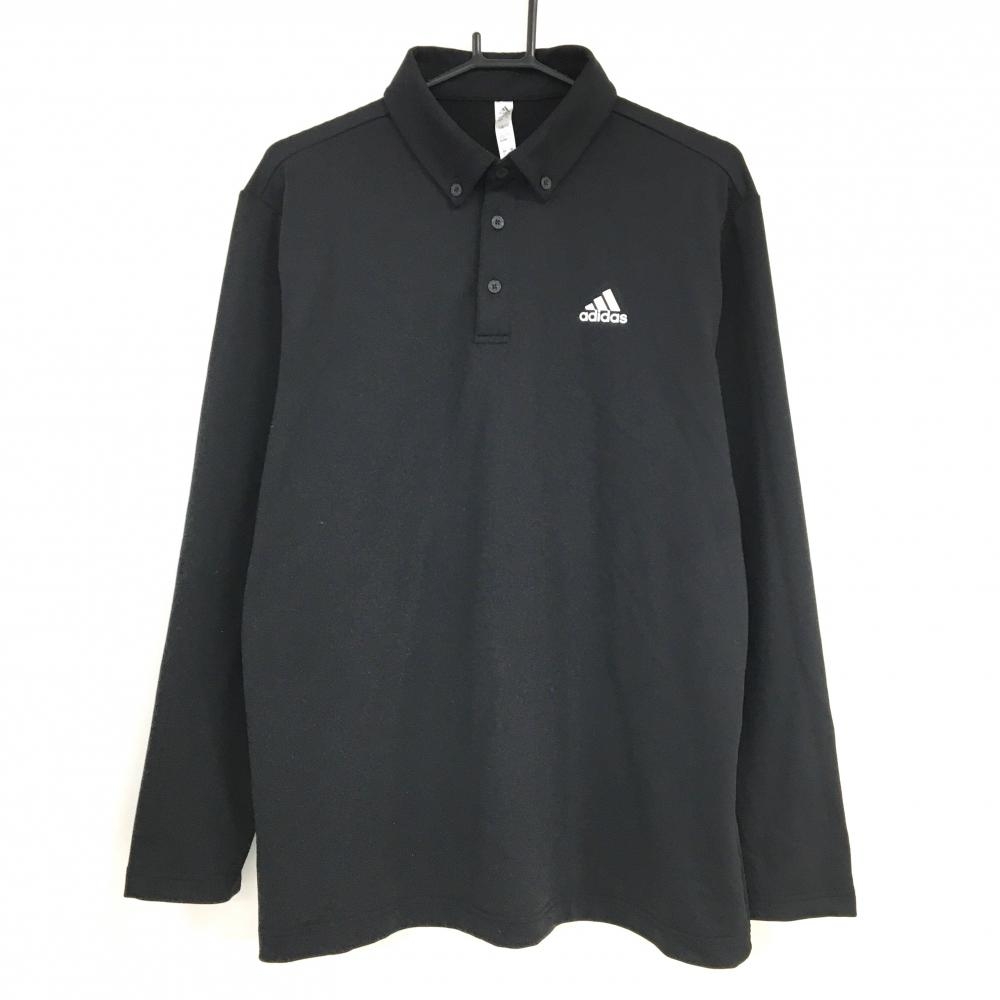 アディダス 長袖ポロシャツ 黒×シルバー 3ライン 裏起毛 メンズ XO(2XL) ゴルフウェア 大きいサイズ adidas