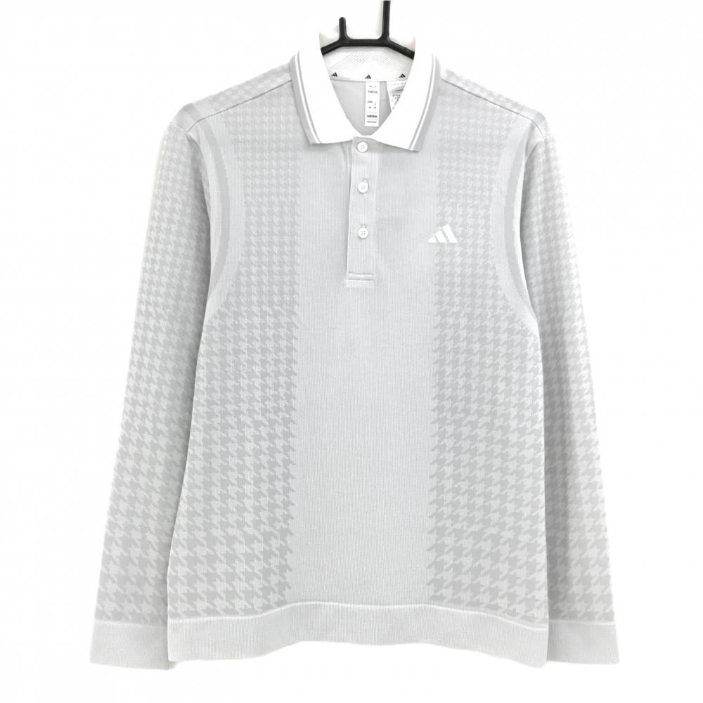 【新品】アディダス 長袖ポロシャツ グレー×白 千鳥格子 メンズ M ゴルフウェア 2024年モデル adidas