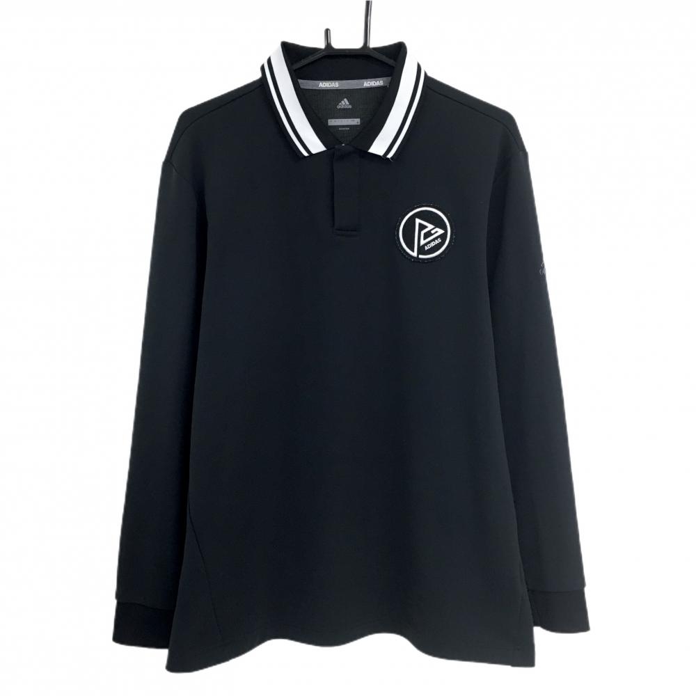 【美品】アディダス 長袖ポロシャツ 黒 スナップボタン 襟ライン  メンズ XO(2XL) ゴルフウェア adidas