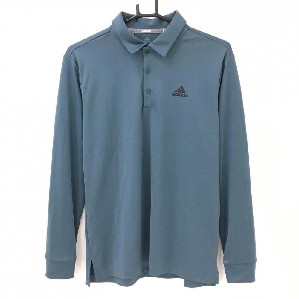 アディダス 長袖ポロシャツ ネイビー系×黒 ロゴプリント  メンズ M ゴルフウェア adidas
