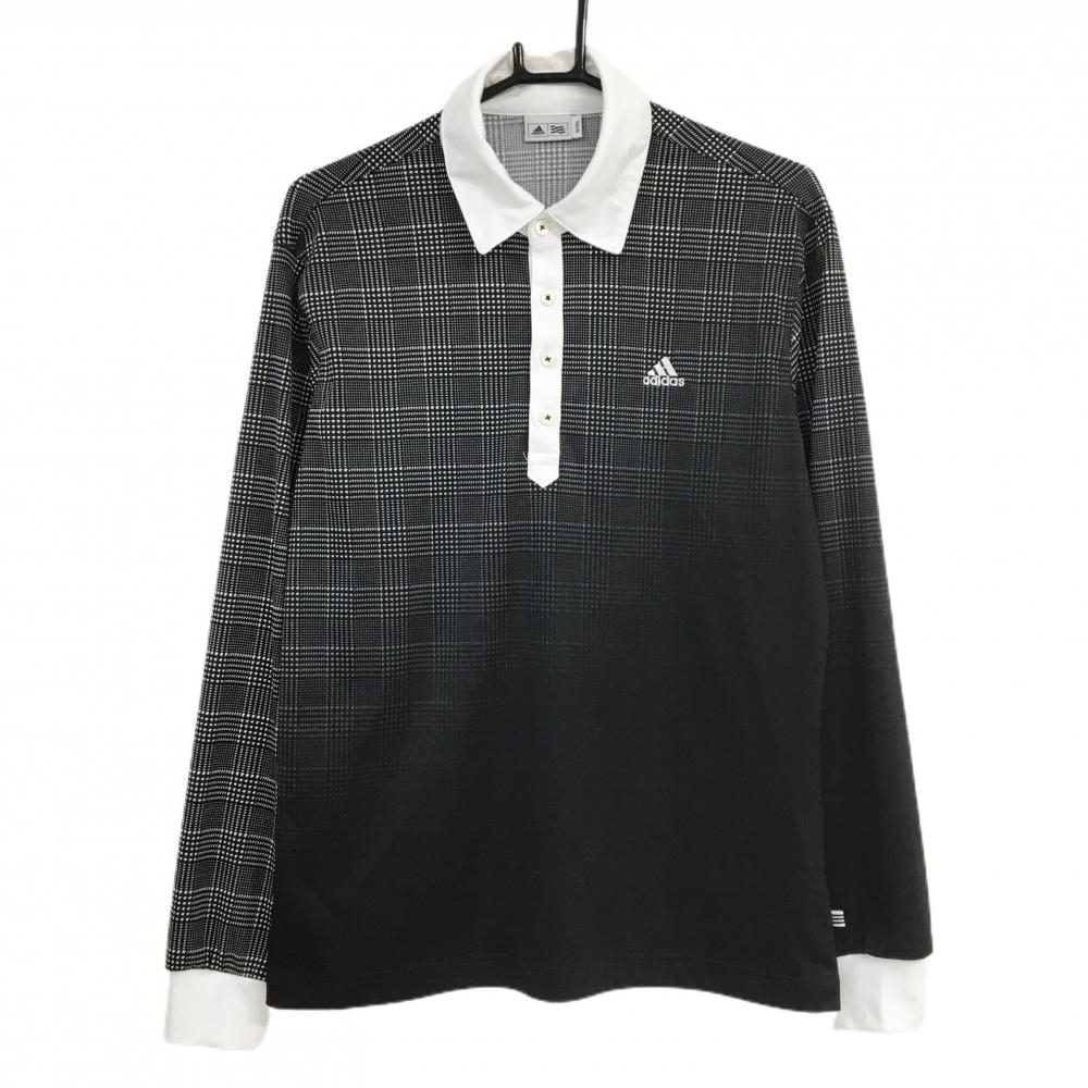 アディダス 長袖ポロシャツ 黒×白 グレンチェック グラデーション  メンズ O/XG ゴルフウェア adidas