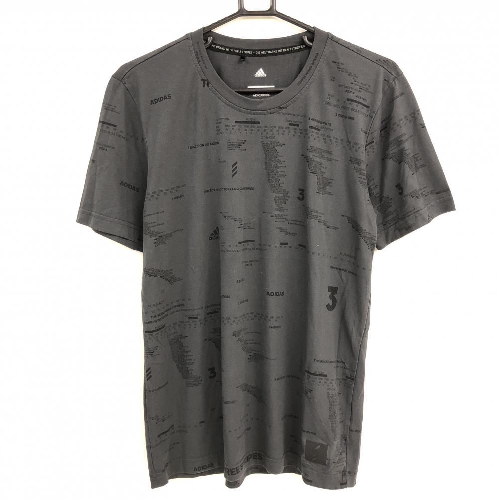 【美品】アディダス Tシャツ ダークグレー×黒 総柄 メンズ L ゴルフウェア adidas