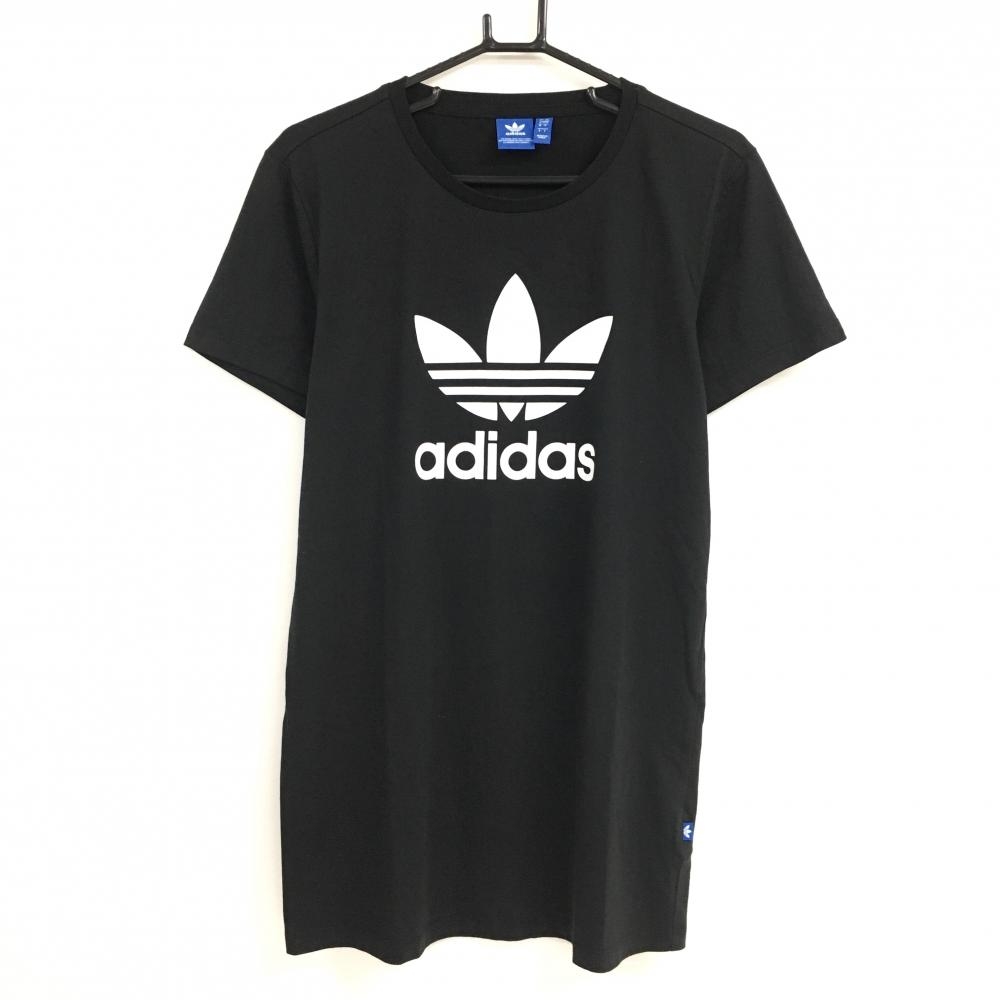 【美品】アディダス Tシャツ 黒×白 ビックロゴプリント メンズ L ゴルフウェア adidas