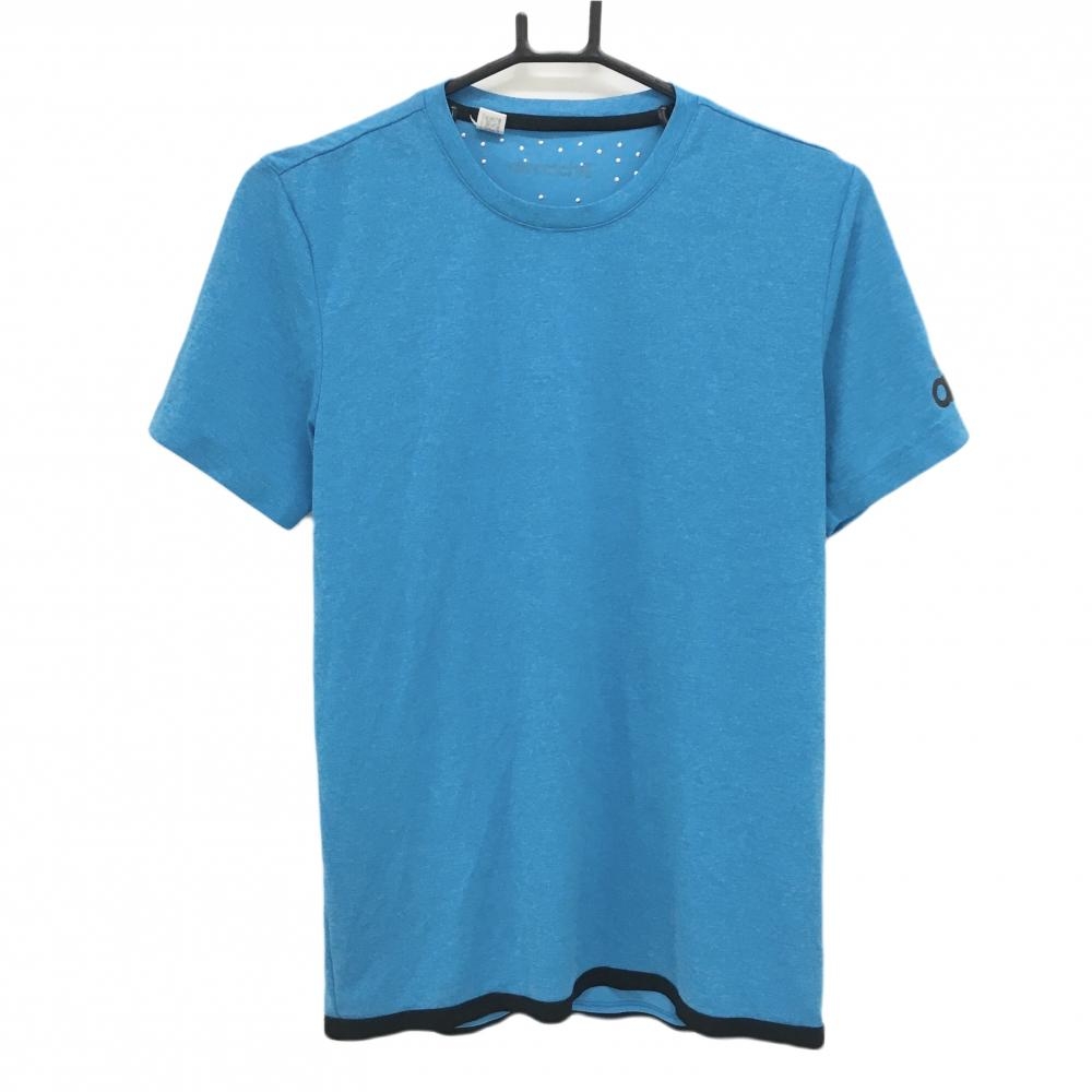 【超美品】アディダス Tシャツ 杢ブルー 袖ロゴ黒 climachill メンズ  ゴルフウェア adidas