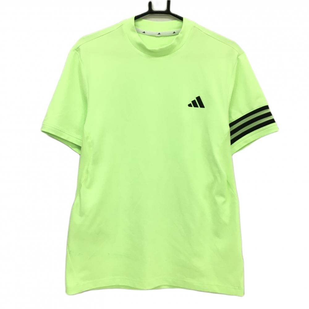 アディダス Tシャツ 蛍光グリーン系×黒 袖3ライン・一部メッシュ 胸ロゴ  メンズ  ゴルフウェア 2024年モデル adidas