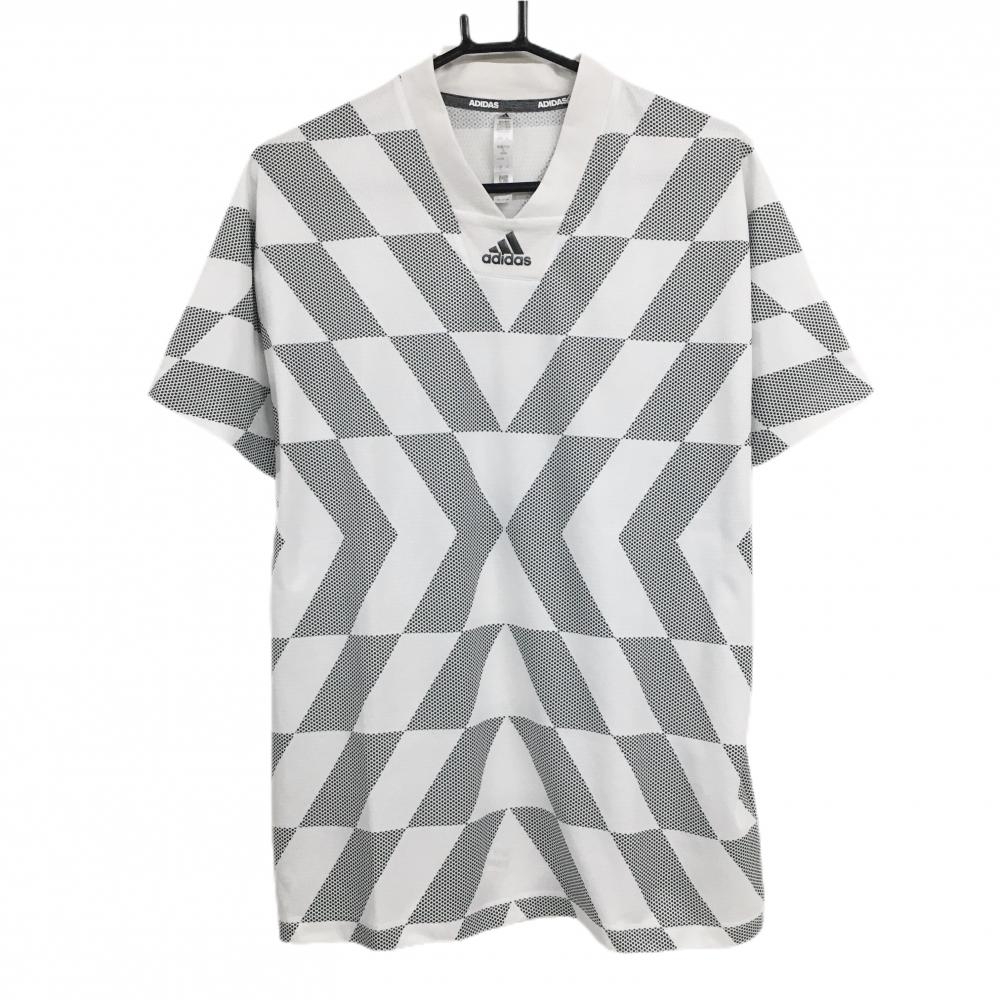 【美品】アディダス Tシャツ 白×黒 総柄 ドット フロントロゴ メンズ L ゴルフウェア adidas