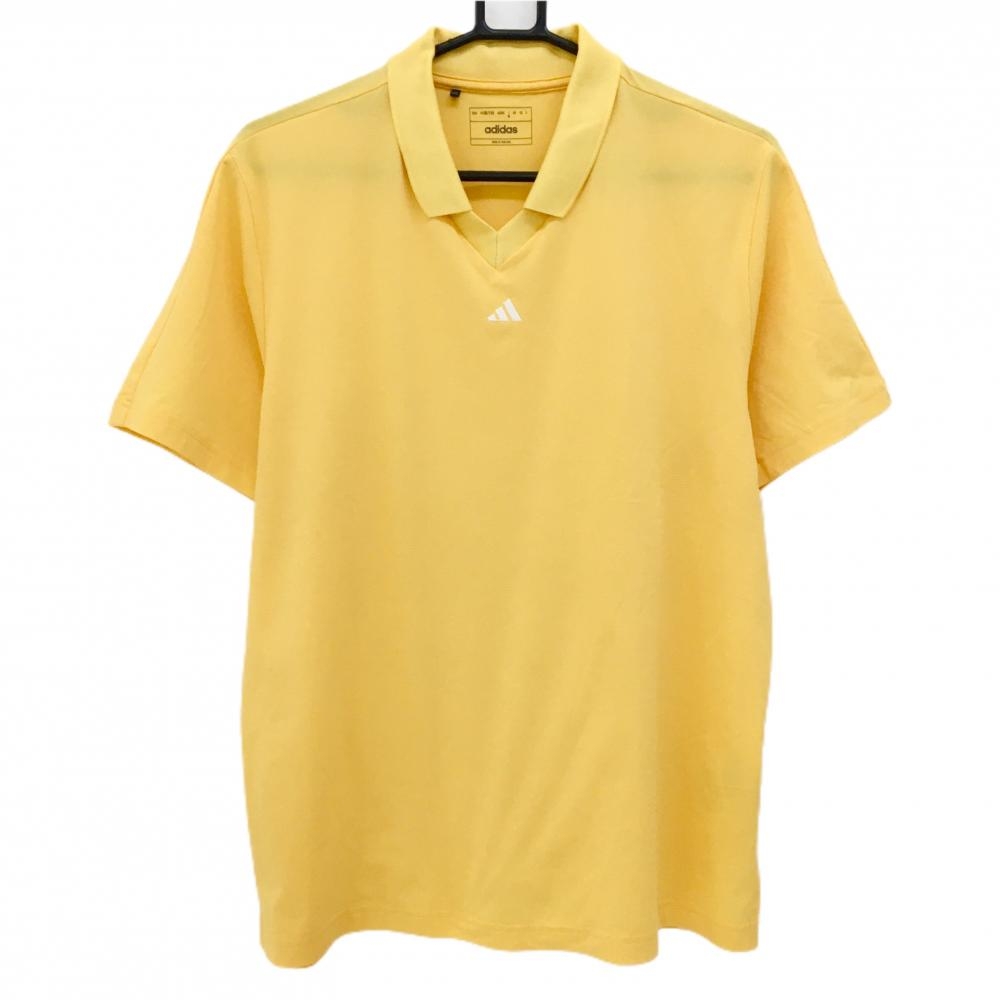 【超美品】アディダス 襟付き半袖シャツ オレンジイエロー Vネック ロゴ白 メンズ M ゴルフウェア 2023年モデル adidas