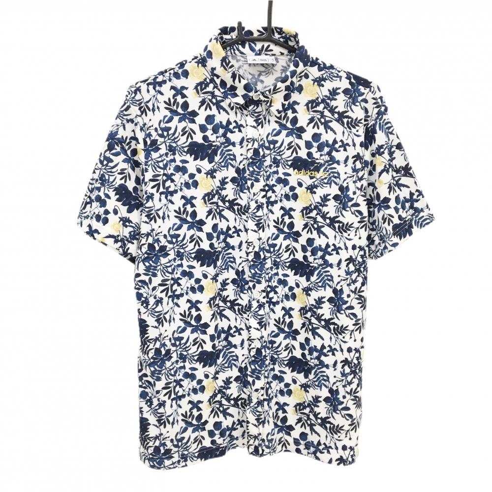 【超美品】アディダス 半袖シャツ 白×ネイビー 花柄  メンズ L/G ゴルフウェア adidas