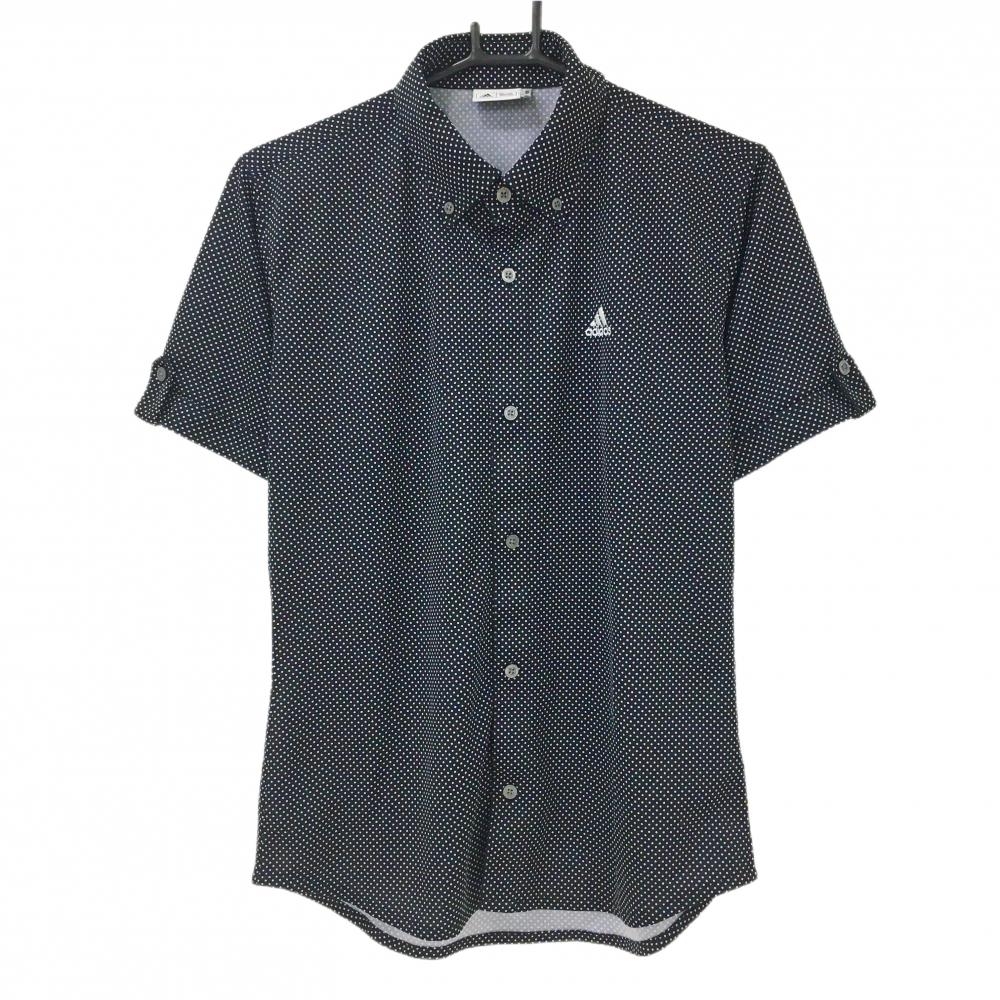 【超美品】アディダス 半袖シャツ 黒×白 ドット柄 ボタンダウン ロゴ刺しゅう メンズ M/M ゴルフウェア adidas