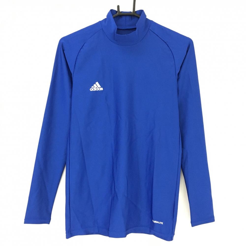 【美品】アディダス ハイネックインナーシャツ ブルー ロゴプリント ストレッチ  メンズ O ゴルフウェア adidas