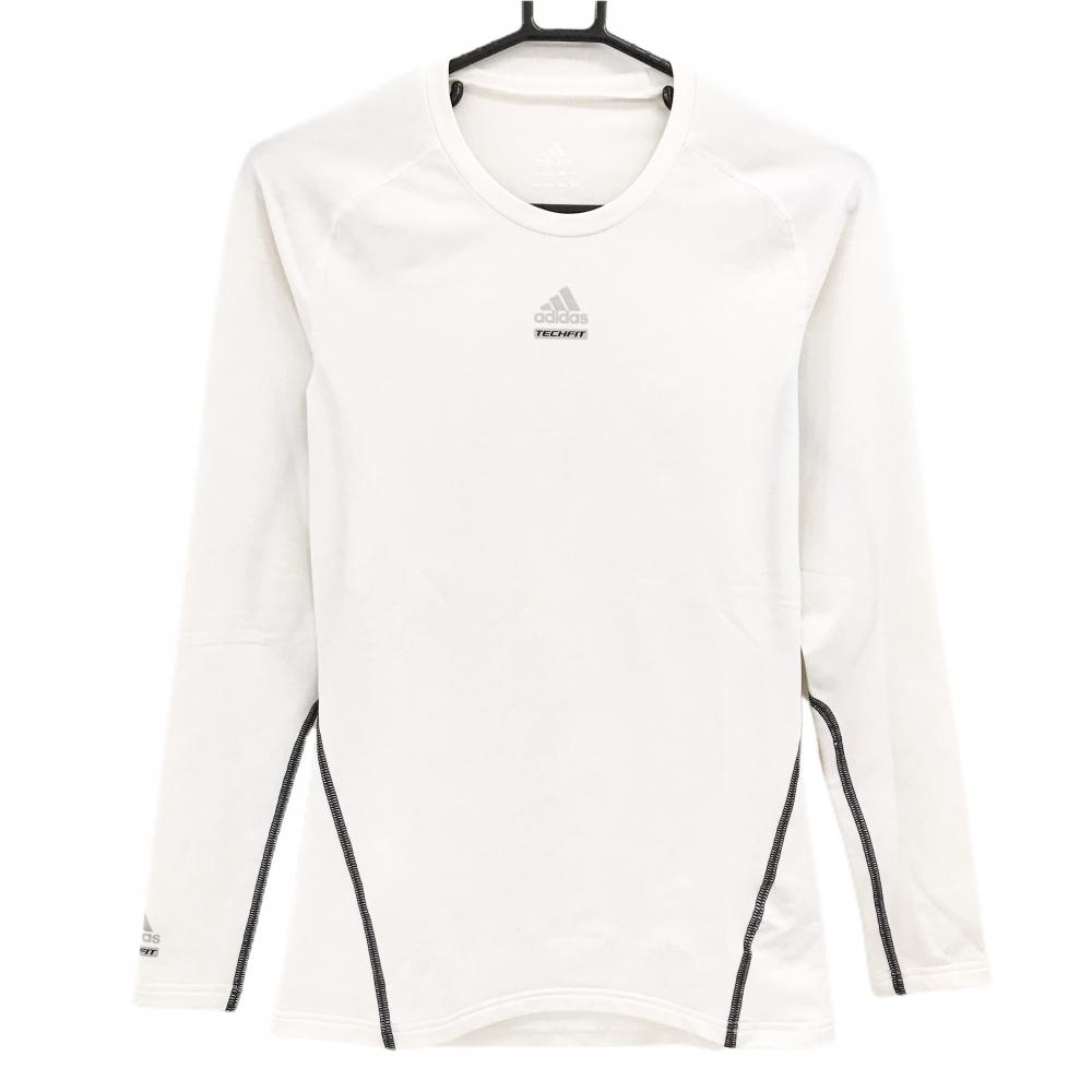 【美品】アディダス インナーシャツ アイボリー×黒×グレー ロゴプリント CLIMAWARM ストレッチ メンズ L ゴルフウェア adidas