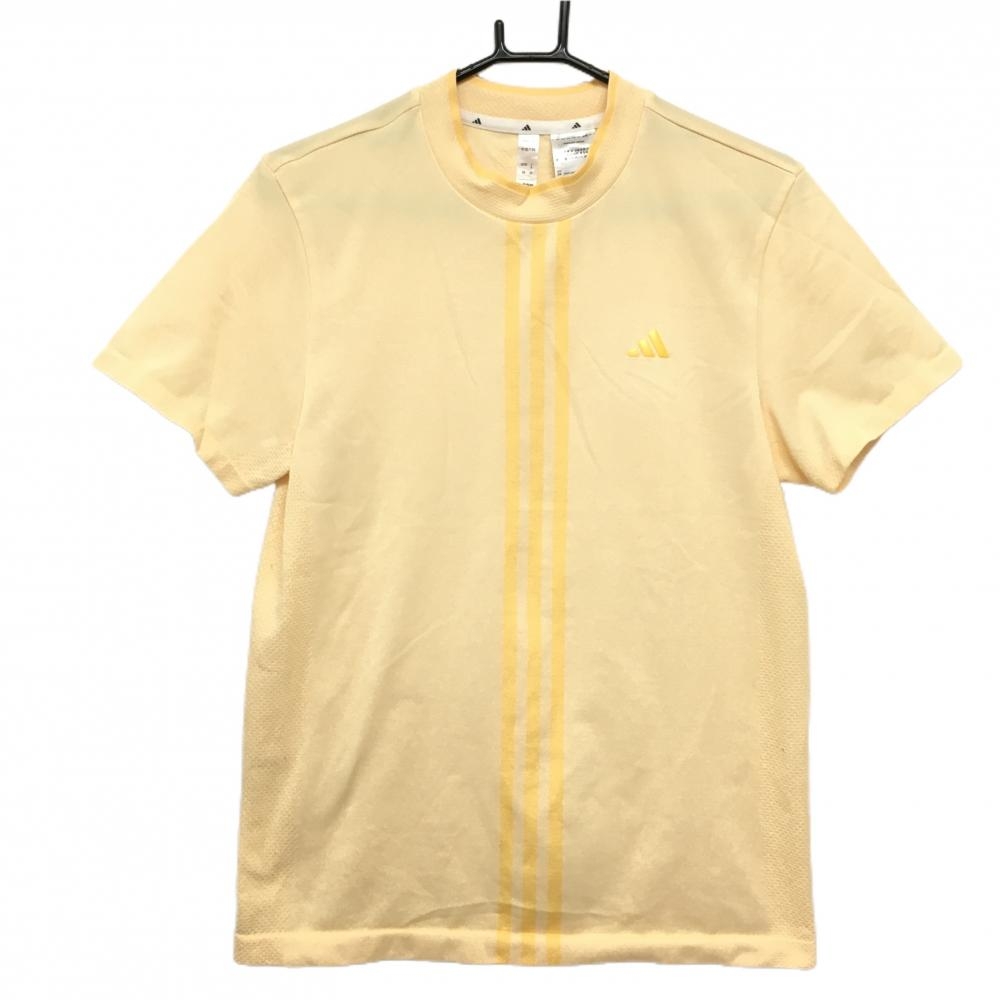 アディダス 半袖ハイネックシャツ オレンジ 3ライン ニット メンズ M ゴルフウェア 2023年モデル adidas