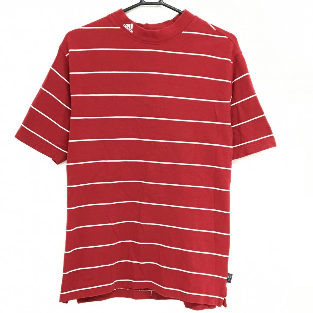アディダス 半袖ハイネックシャツ ボルドー×白 ボーダー  メンズ L/G ゴルフウェア adidas