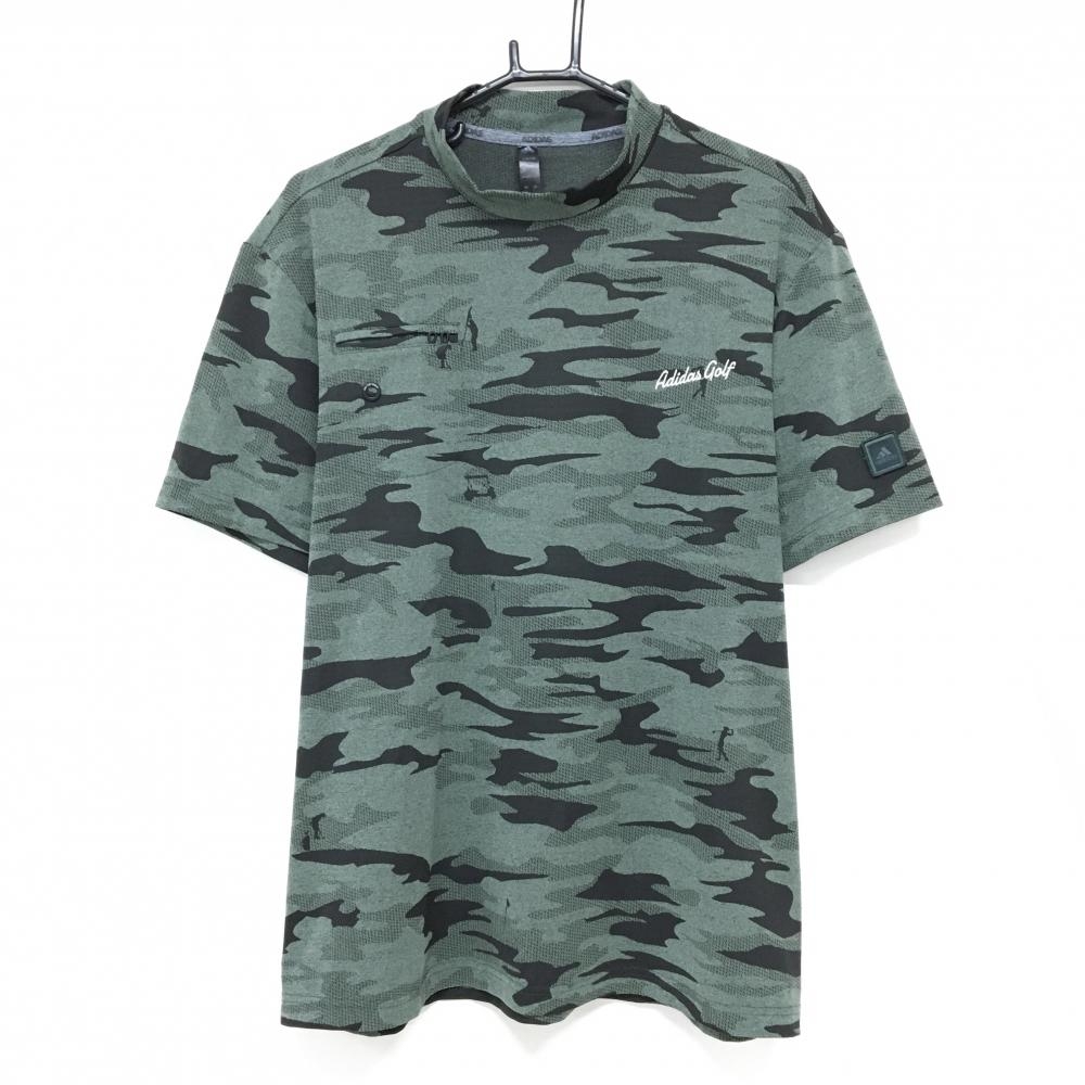 【超美品】アディダス 半袖ハイネックシャツ カーキ×黒 カモフラ 迷彩  メンズ 2XL ゴルフウェア adidas