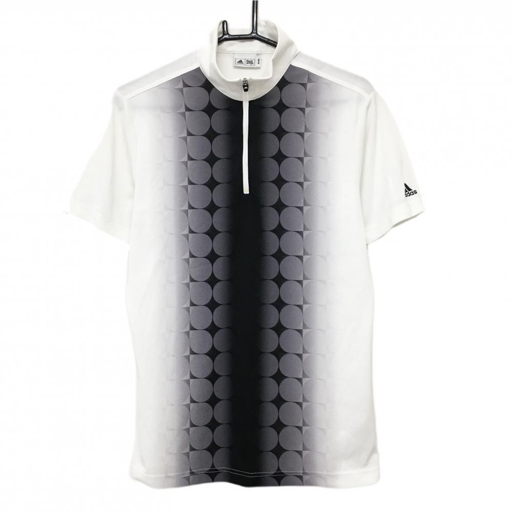 【美品】アディダス 半袖ハイネックシャツ 白×黒 ハーフジップ グラデーション  メンズ M/M ゴルフウェア adidas