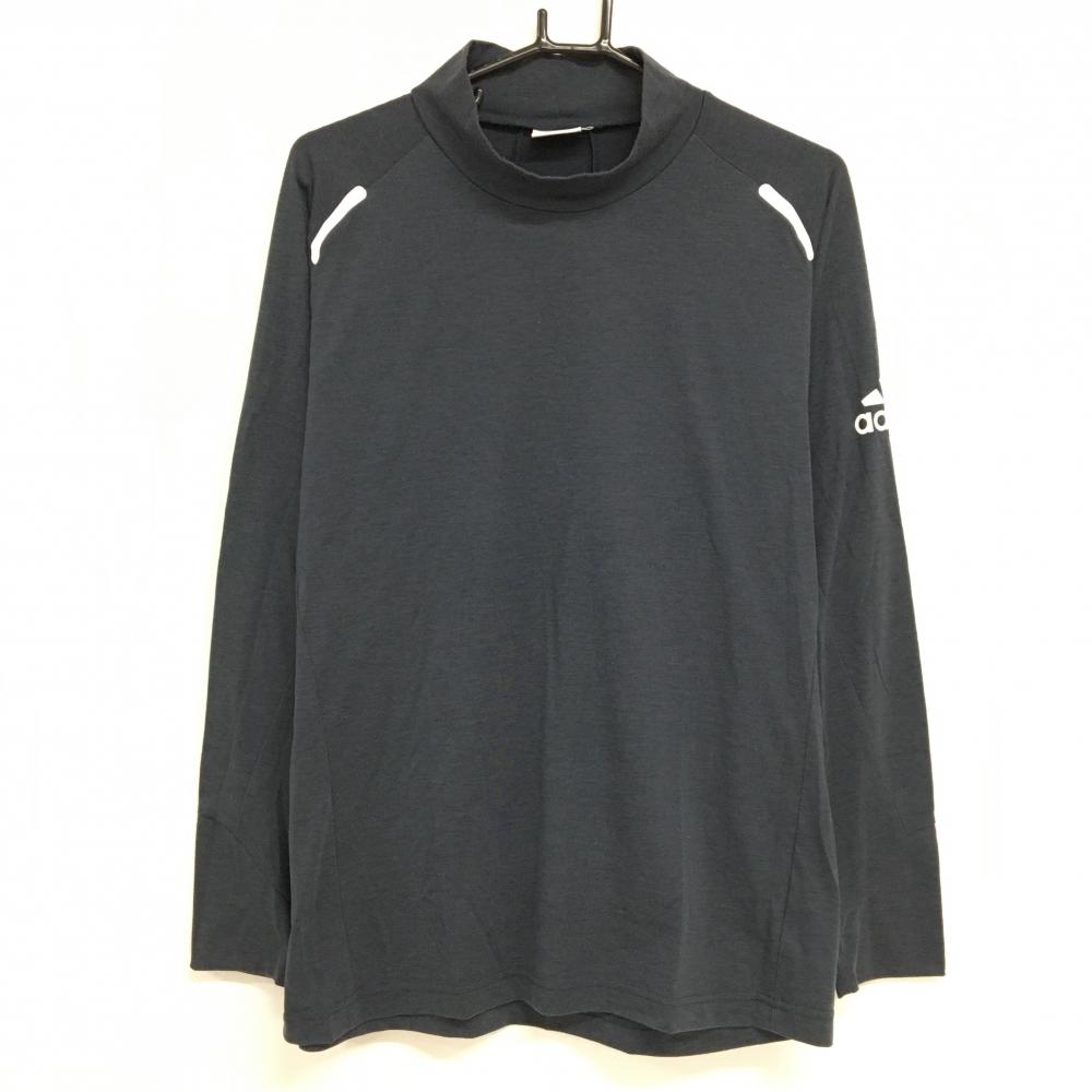アディダス 長袖ハイネックシャツ ダークグレー×白 袖ロゴプリント メンズ O/XG ゴルフウェア adidas