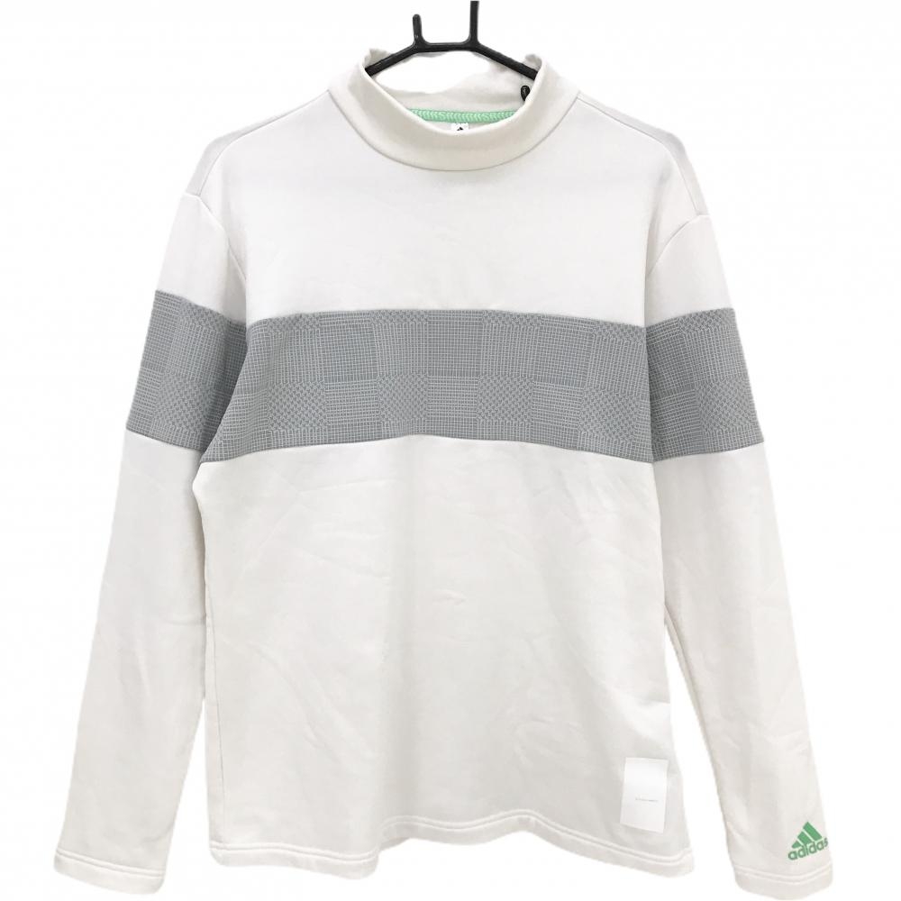 アディダス 長袖ハイネックシャツ 白×グレー 一部総柄 裏微起毛 メンズ L ゴルフウェア adidas