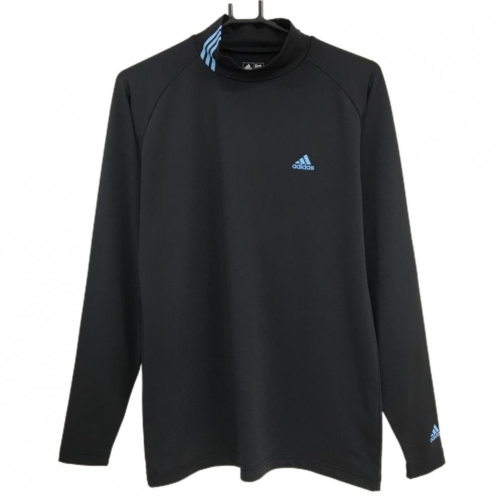 【美品】アディダス 長袖ハイネックシャツ 黒 ストレッチ 3ライン メンズ M/M ゴルフウェア adidas
