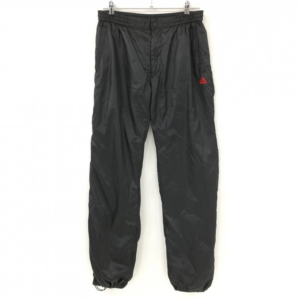 【美品】アディダス パンツ 黒×レッド 3ライン 裾ドローコード ウエストゴム メンズ L/G ゴルフウェア adidas