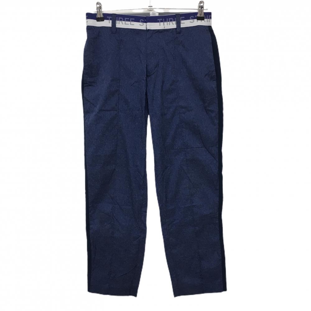 【美品】アディダス パンツ ネイビー×白 格子柄織生地 サイドライン 薄手 ウエストゴム メンズ 79 ゴルフウェア adidas