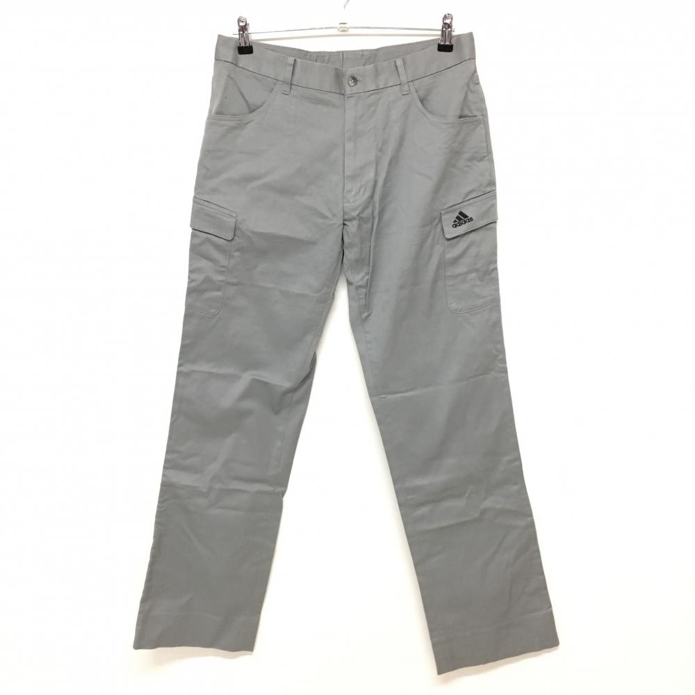 【超美品】アディダス カーゴパンツ グレー ロゴ黒 ヒップ3ライン メンズ 85 ゴルフウェア adidas