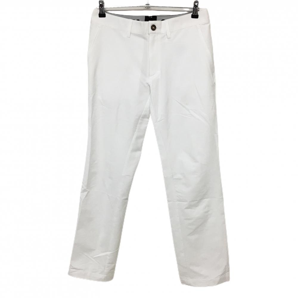 【美品】アディダス パンツ 白×黒 ベルト部一部ゴムロゴ 裾3ライン ストレッチ メンズ 85 ゴルフウェア adidas
