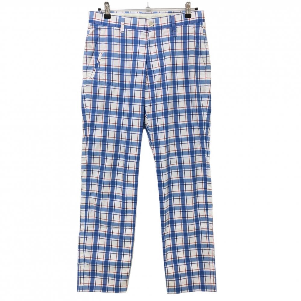 アディダス パンツ 白×ライトブルー チェック メンズ 82 ゴルフウェア adidas