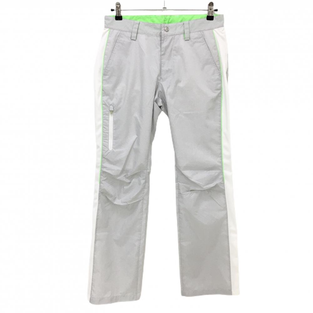 【美品】アディダス パンツ グレー×白 シルバー3ライン バック立体ロゴ メンズ 76 ゴルフウェア adidas