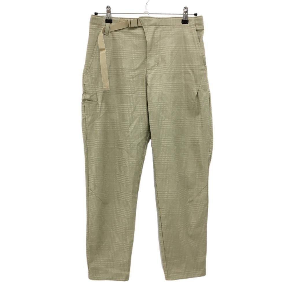 【美品】アディダス パンツ ベージュ系 チェック地模様 ウエストベルト付き 裾ドローコード メンズ M ゴルフウェア adidas