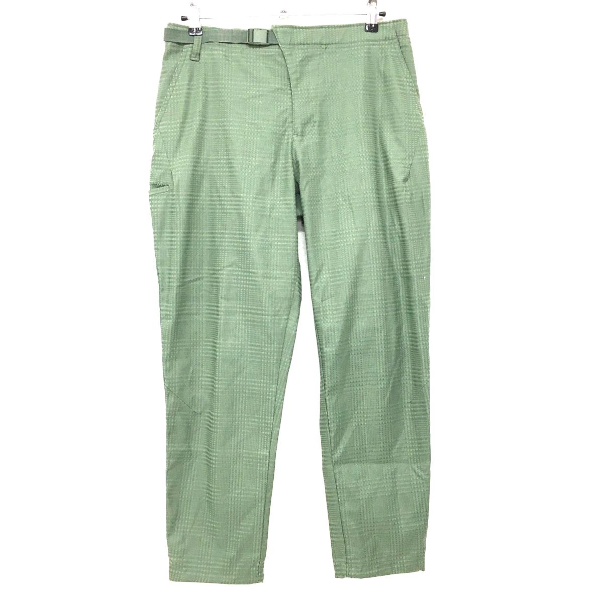 【美品】アディダス パンツ スモーキーグリーン チェック柄 アジャスター付 裾ドローコード メンズ O ゴルフウェア adidas