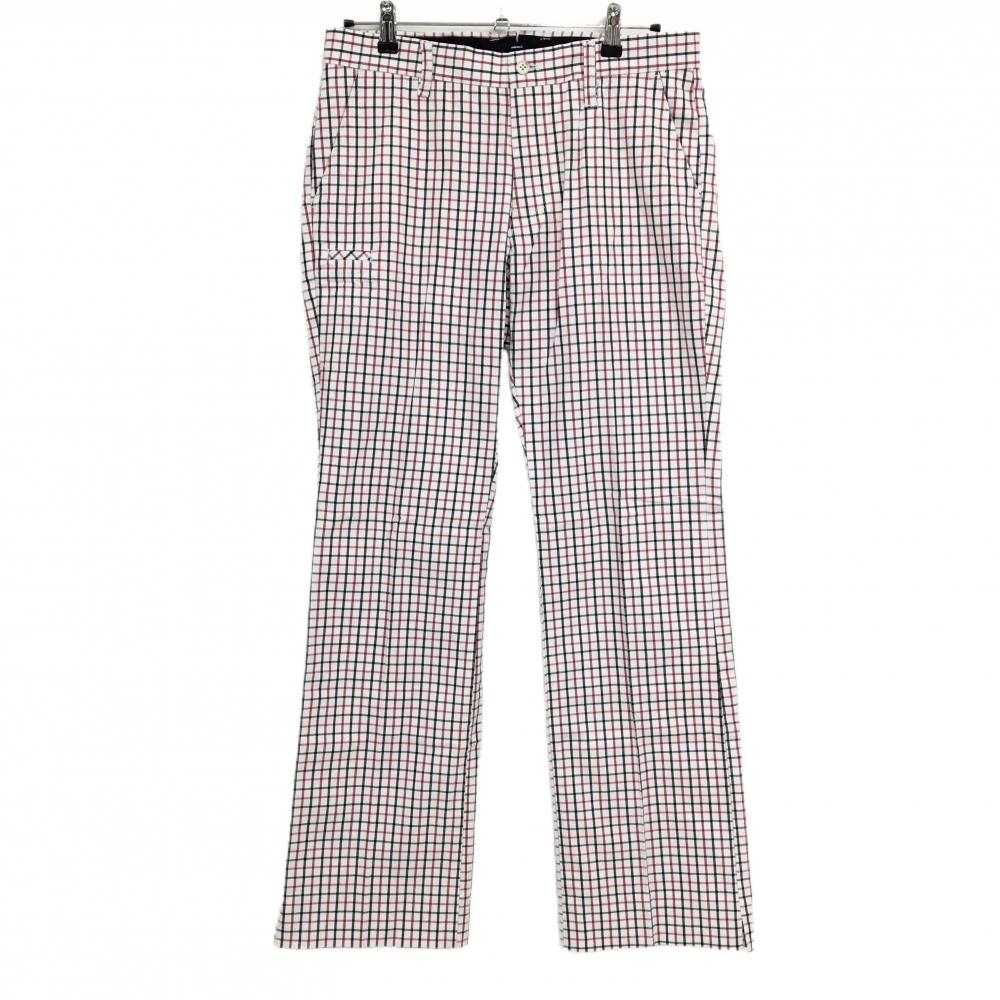 【美品】アディダス パンツ 白×レッド×黒 格子柄  メンズ 82 ゴルフウェア adidas