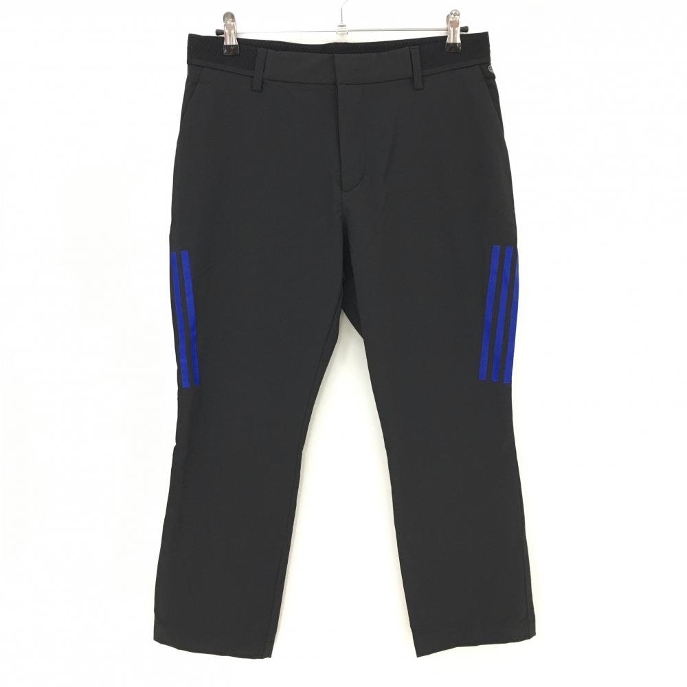 【美品】アディダス パンツ 黒×ブルー サイド3ライン ストレッチ メンズ 88 ゴルフウェア adidas