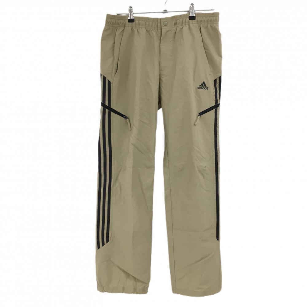 【美品】アディダス パンツ ベージュ×ダークグレー サイド3ライン ウエストゴム 調節紐 裾ドローコード  メンズ O ゴルフウェア adidas