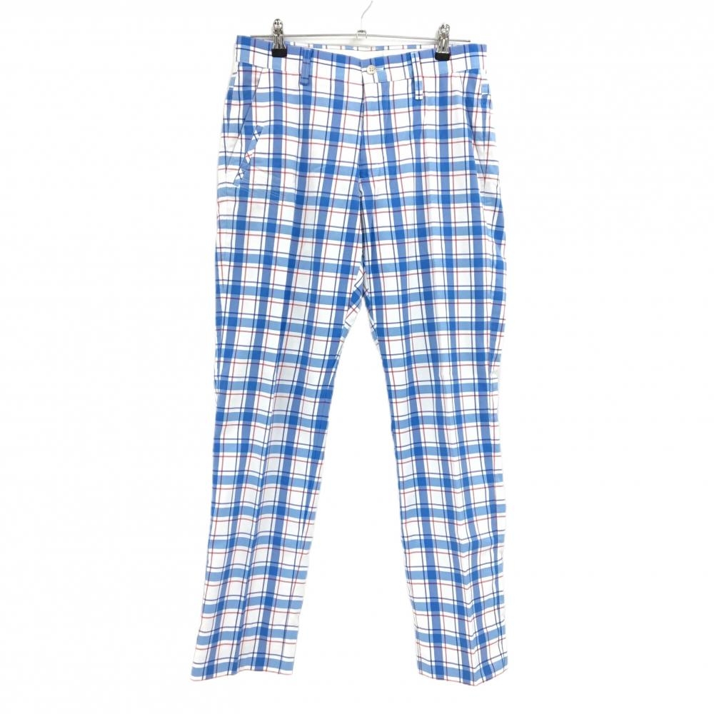 【美品】アディダス パンツ 白×ブルー チェック  メンズ 79 ゴルフウェア adidas