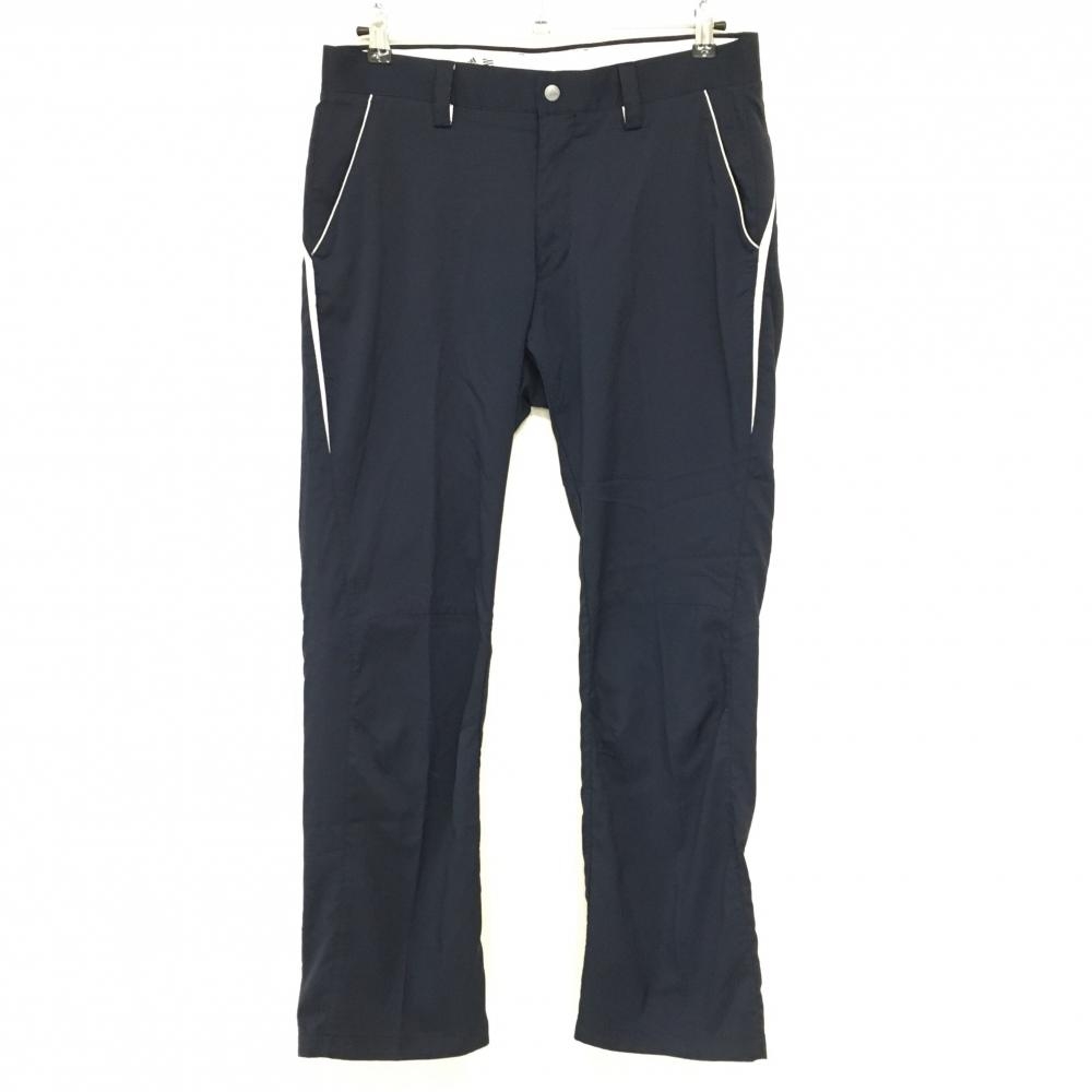 【美品】アディダス パンツ ネイビー×ライトグレー スナップボタン 裾3ライン 一部パンチング メンズ 82 ゴルフウェア adidas