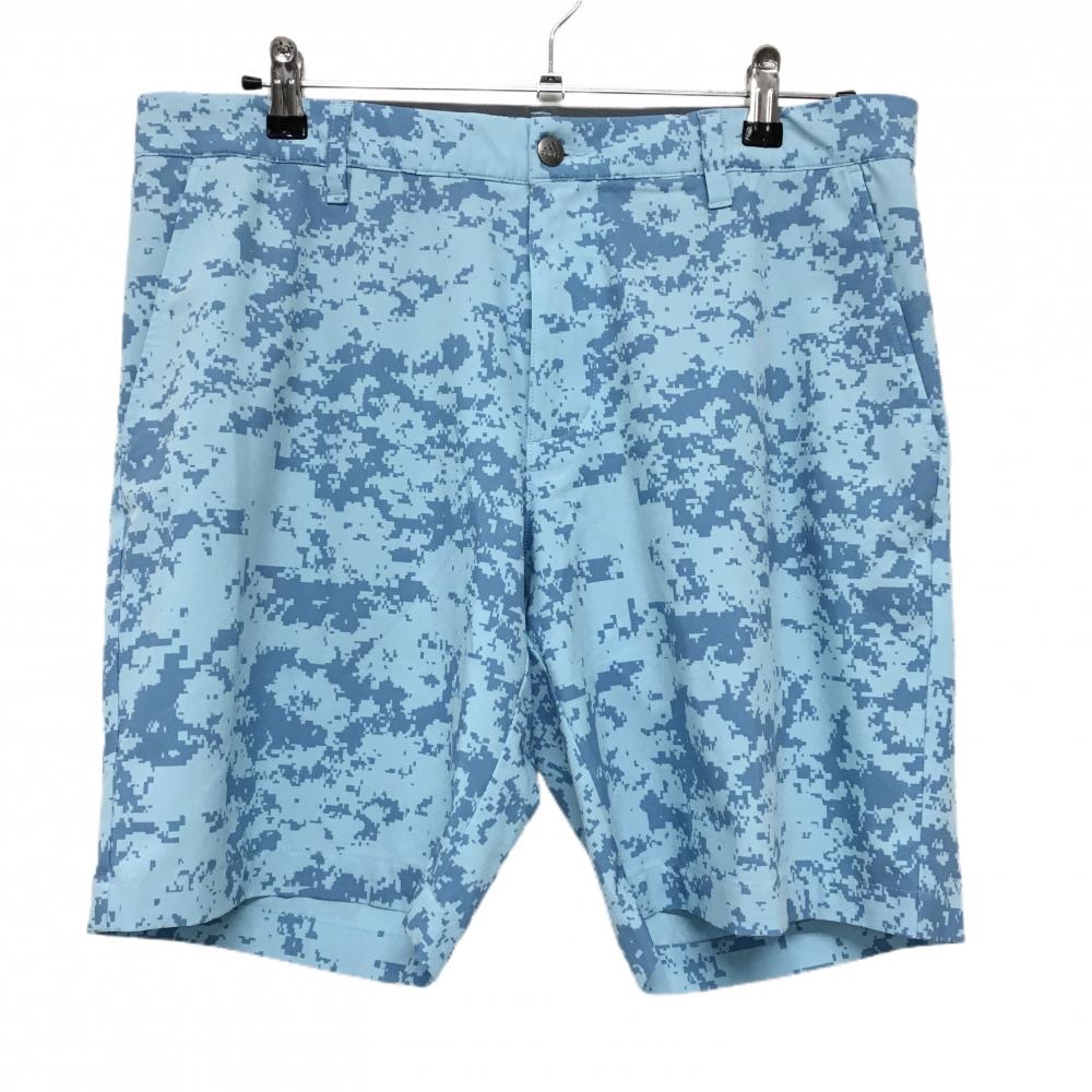 【超美品】アディダス ハーフパンツ ライトブルー×ブルー 総柄 ストレッチ 薄手 メンズ 88 ゴルフウェア adidas