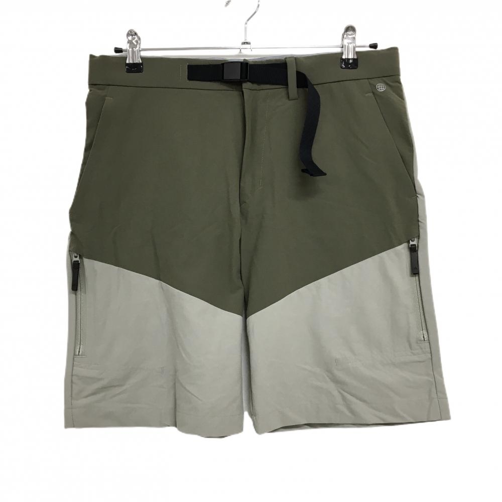 【超美品】アディダス ハーフパンツ カーキ×グレージュ バイカラー ジップポケット メンズ 85 ゴルフウェア adidas