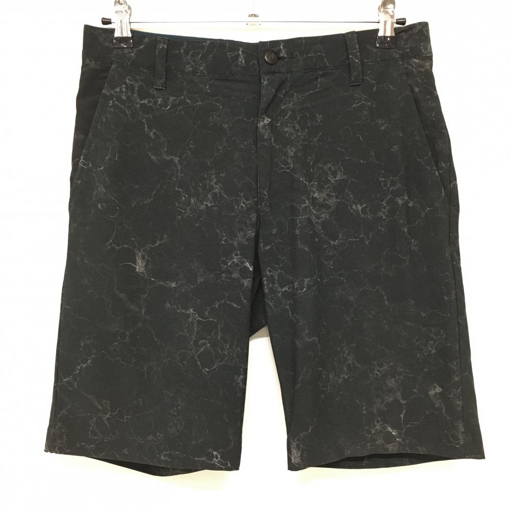 【美品】アディダス ハーフパンツ 黒×白 大理石柄風 ストレッチ ウエスト内側ゴム メンズ 79 ゴルフウェア 2023年モデル adidas