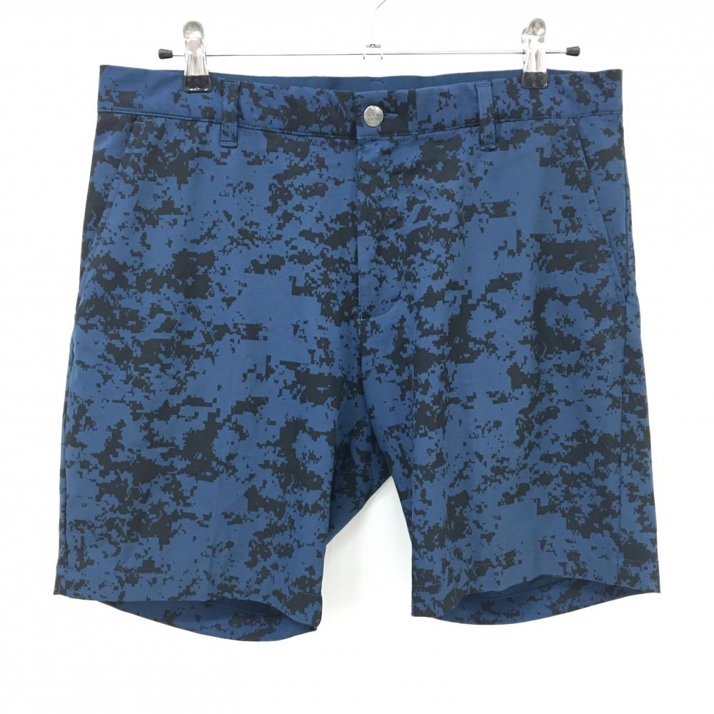 【超美品】アディダス ハーフパンツ ネイビー×黒 モザイクカモフラ調柄 ストレッチ  メンズ 88 ゴルフウェア adidas