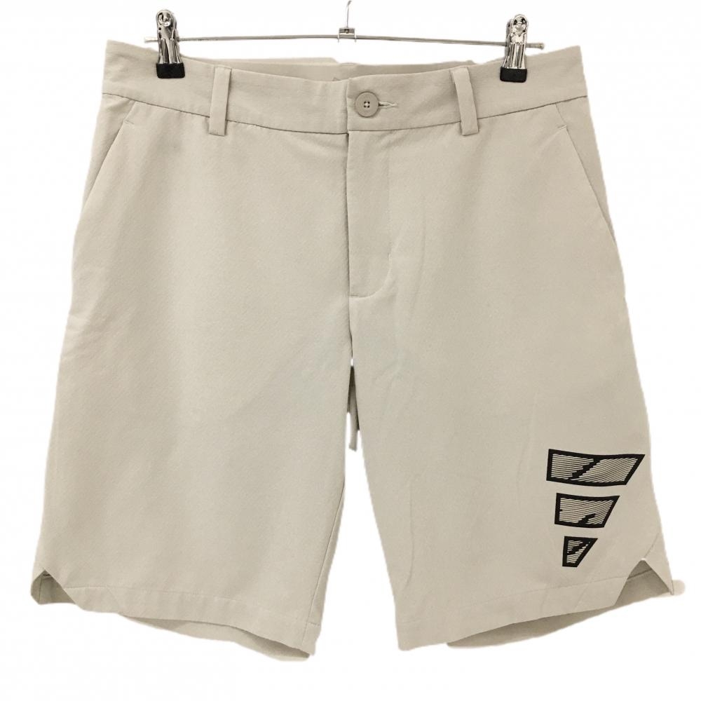 【美品】アディダス ハーフパンツ ライトグレージュ 総柄地模様 ストレッチ 3ライン メンズ 88 ゴルフウェア 2023年モデル adidas