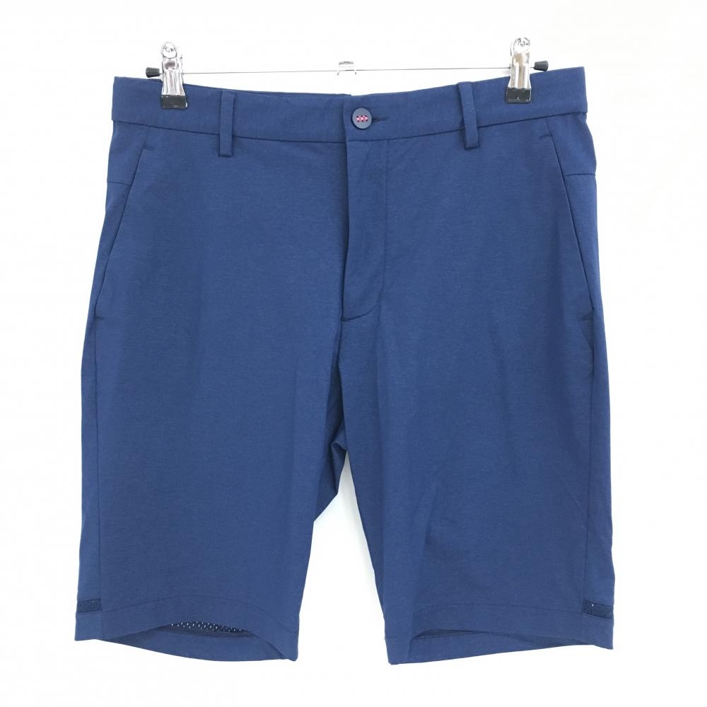 【超美品】アディダス ハーフパンツ 杢ネイビー ストレッチ ジップイエロー メンズ L ゴルフウェア adidas