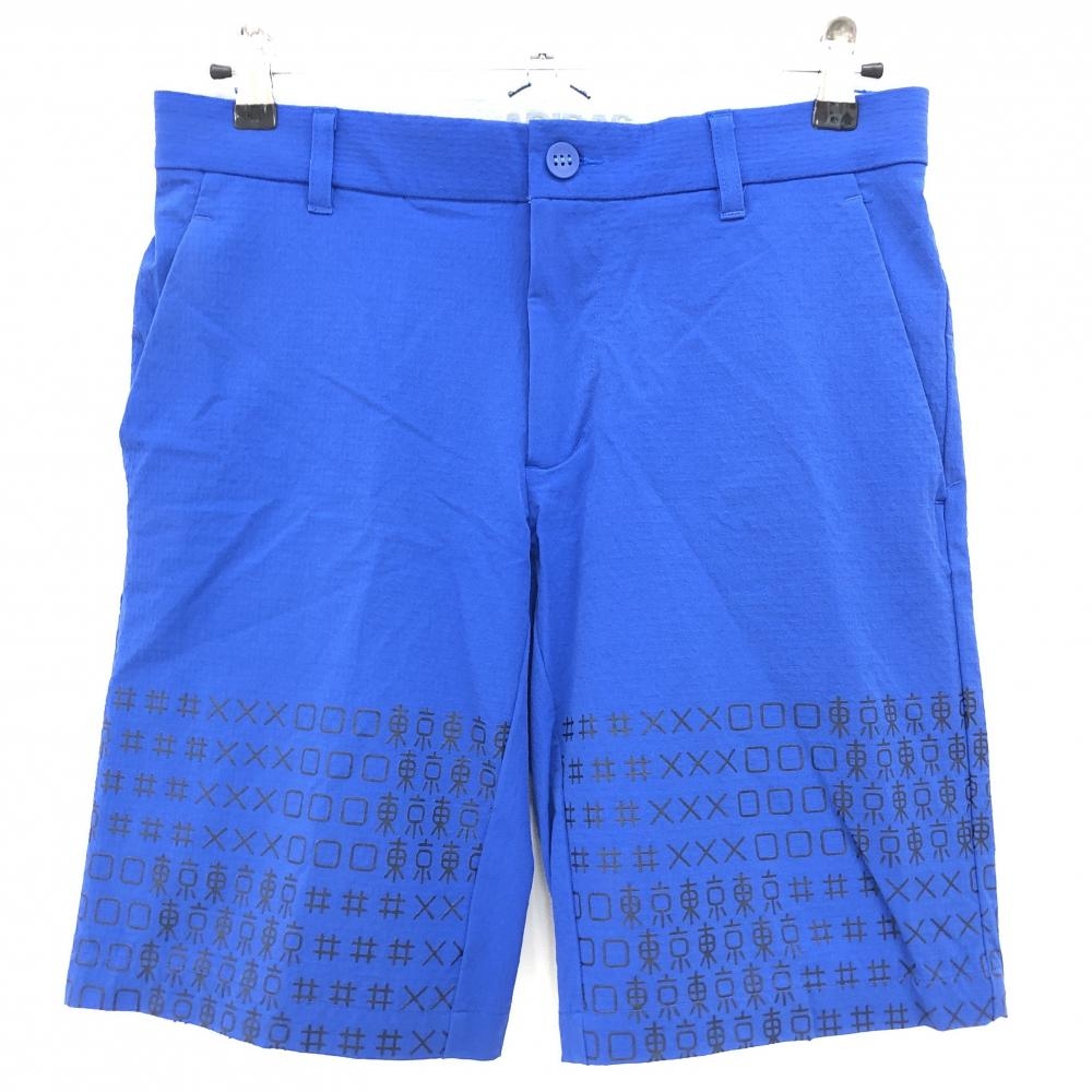 アディダス ハーフパンツ ブルー×黒 東京プリント 織生地 メンズ M ゴルフウェア adidas