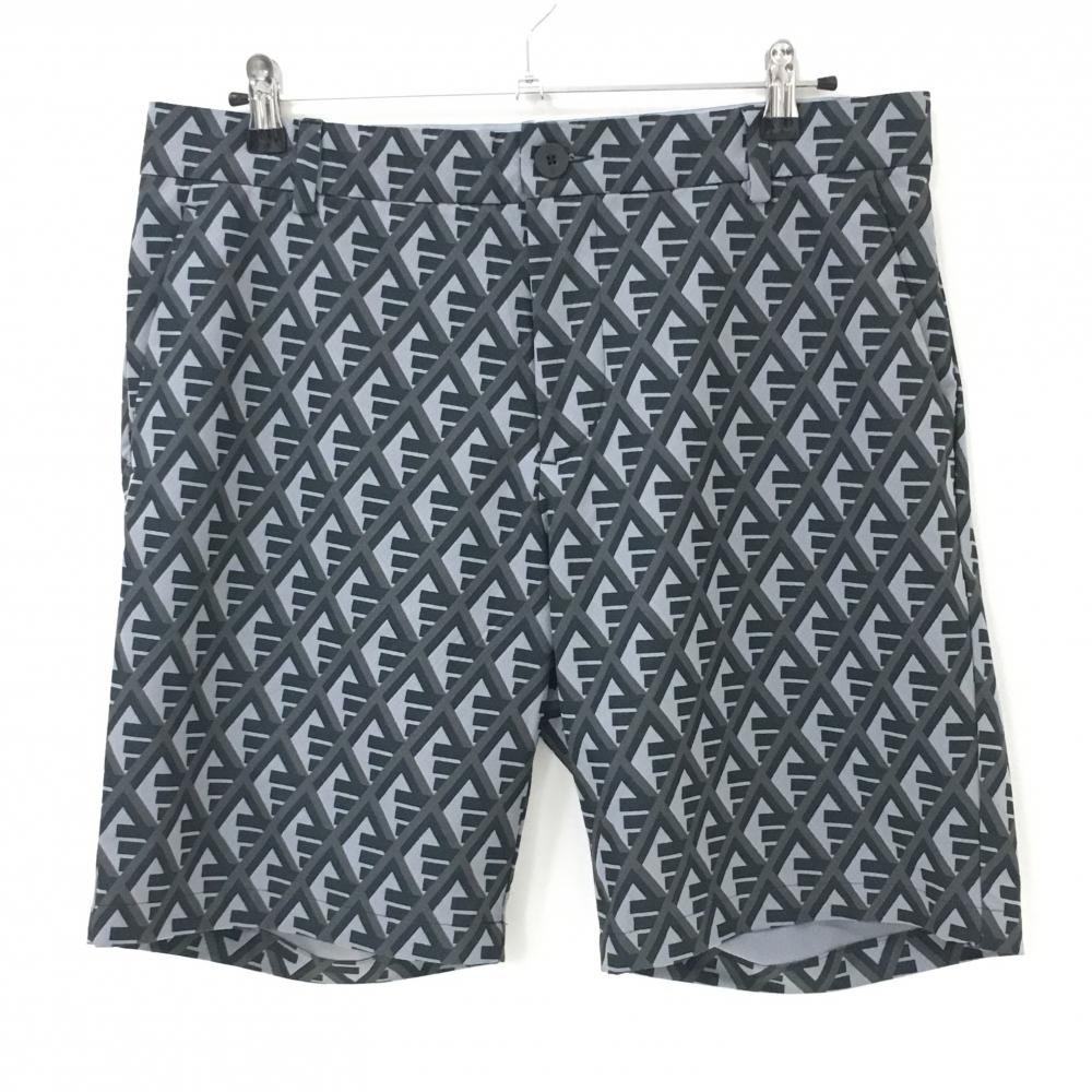 【超美品】アディダス ハーフパンツ グレー×黒 ロゴ総柄 ストレッチ メンズ 92 ゴルフウェア 2025年モデル adidas