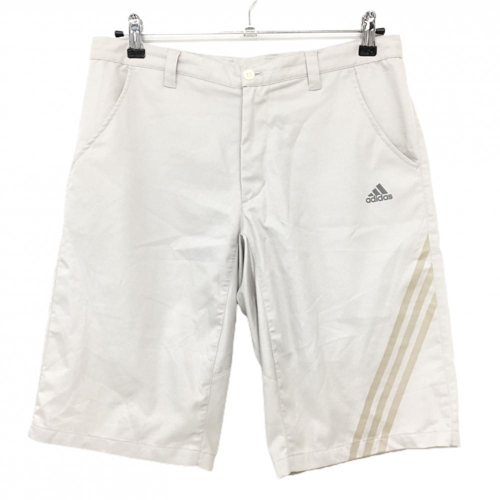 【超美品】アディダス ハーフパンツ グレージュ×ベージュ ロゴプリント 3ライン メンズ M/M ゴルフウェア adidas