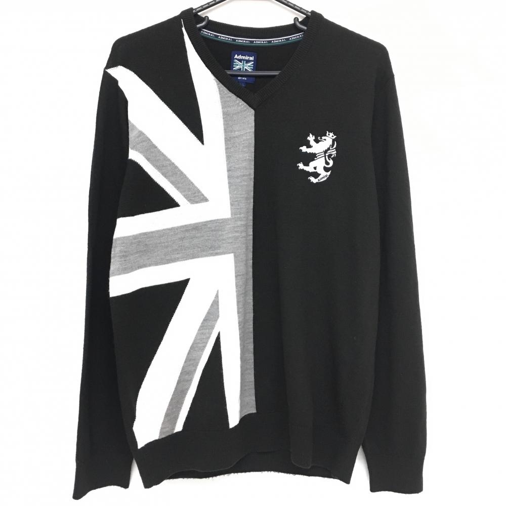 アドミラル セーター 黒×白 ロゴ刺しゅう Vネック ウール混 ニット  メンズ LL ゴルフウェア Admiral