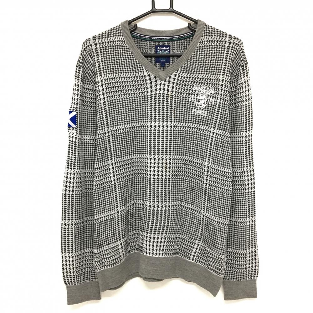 アドミラル セーター ライトグレー×黒 総柄 ロゴ刺しゅう ウール混 ニット メンズ LL ゴルフウェア Admiral