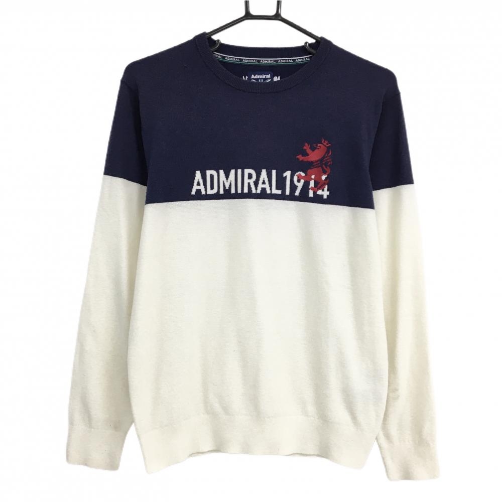 アドミラル セーター 白×ネイビー バイカラー フロントロゴ  メンズ M ゴルフウェア Admiral