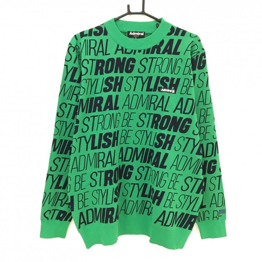 【超美品】アドミラル セーター グリーン×黒 ロゴ総柄 シリコンワッペン メンズ XL ゴルフウェア Admiral