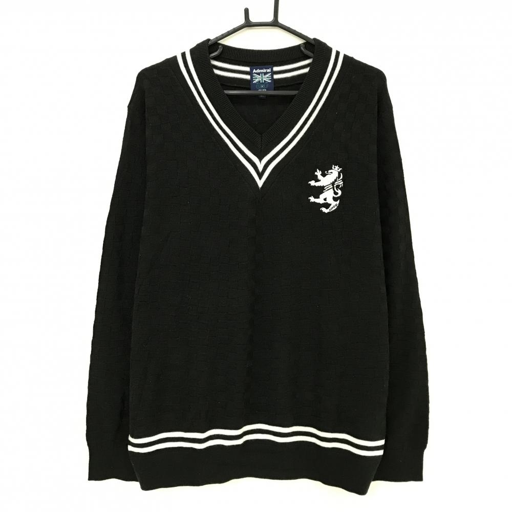 アドミラル セーター 黒 格子柄織生地 ロゴ白 ウール混 ニット  メンズ XL ゴルフウェア Admiral