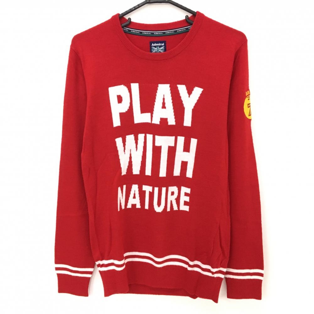 【美品】アドミラル セーター レッド×白 フロント英字 ニット  メンズ L ゴルフウェア Admiral